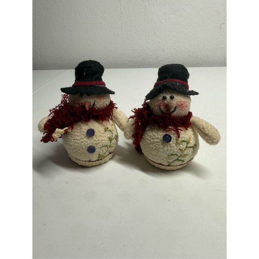 Set of 2 Vintage Dan Dee Snowmans Ornament 4"Plush Decorative Holiday Christmas
